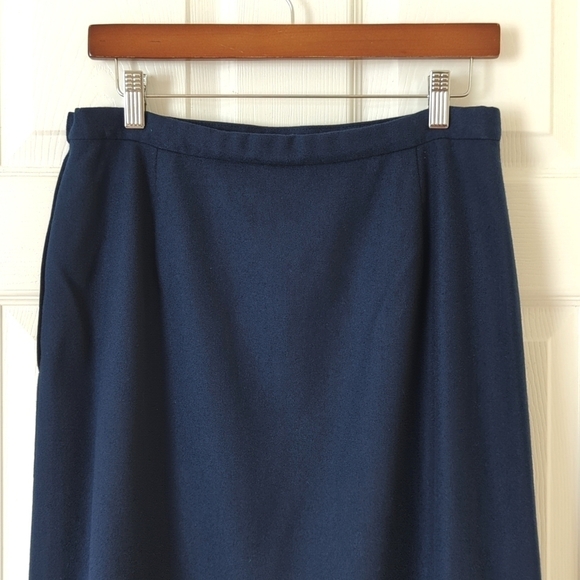 Pendleton 80's Vintage 100% Wool Classic High Waisted A-Line Midi Skirt Navy 14 - Picture 13 of 13